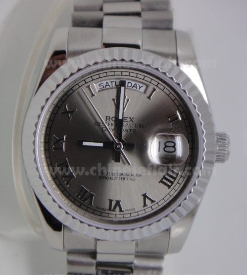 Buy Copy Rolex Day-Date Mens Watch: SS Gray Roman